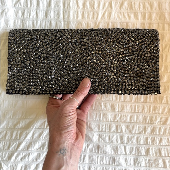 Club Monaco Emily Silver Gems Gemstone Beaded Embellished Embroidered Clutch Bag - Picture 10 of 10
